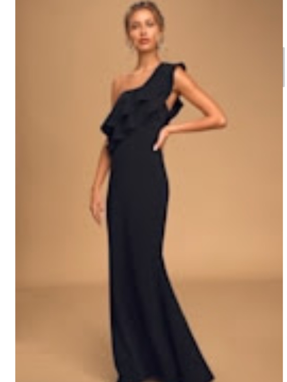 Lulu's Black One-Shoulder Ruffle Gown